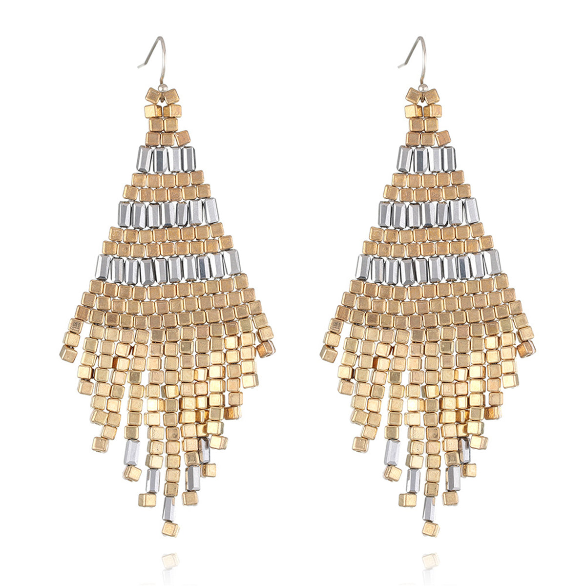 Silver & 18K Gold-Plated Rhombus Tassel Drop Earrings
