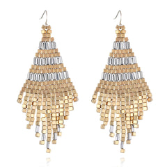 Silver & 18K Gold-Plated Rhombus Tassel Drop Earrings