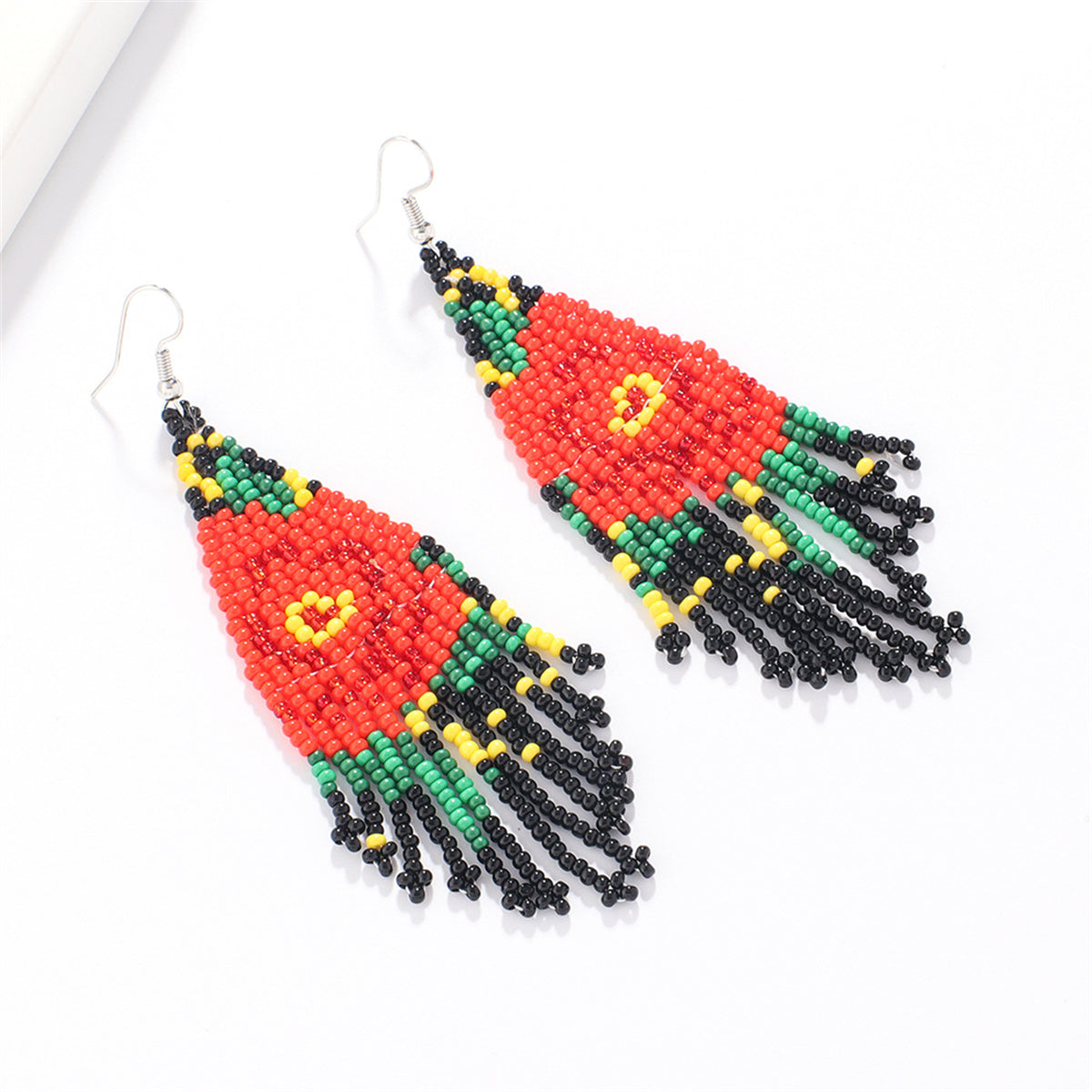 Black Howlite and Silver-Plated Beaded Drop Earrings, silver drop earrings for women, botanical inspired, side view