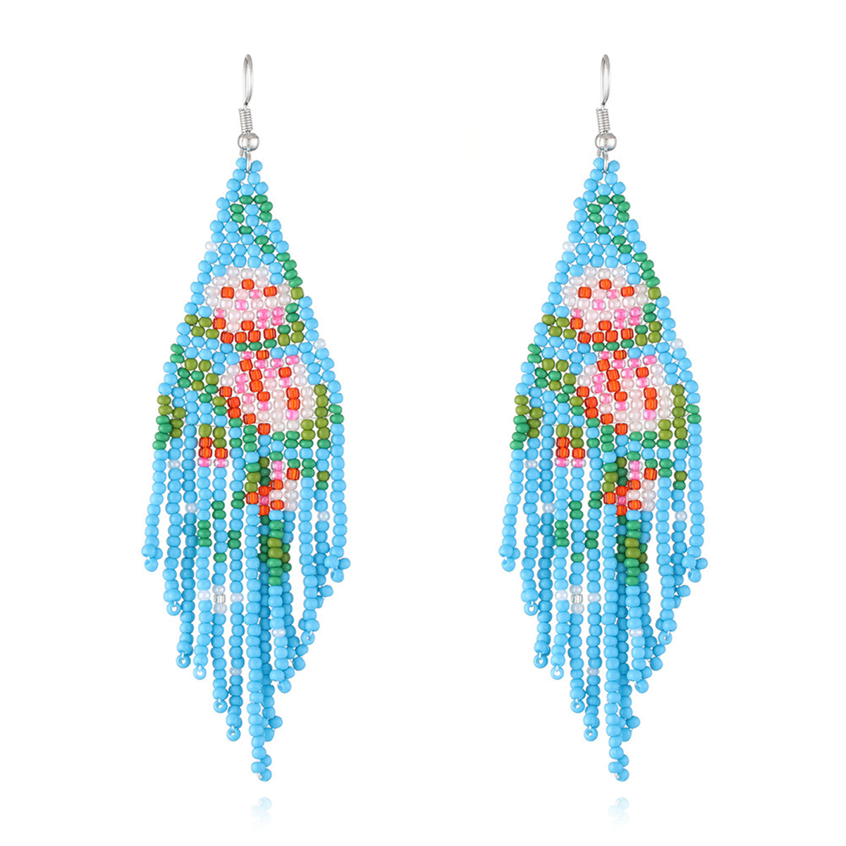 Blue Howlite and Silver-Plated Flower Tassel Drop Earrings, silver drop earrings for women, front view