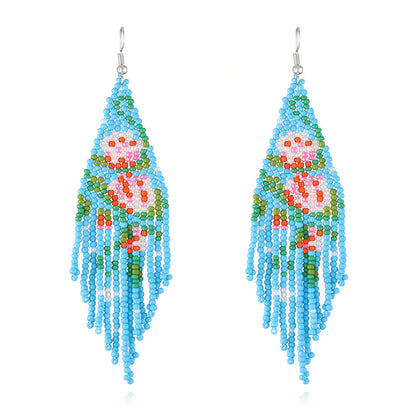 Blue Howlite and Silver-Plated Flower Tassel Drop Earrings, silver drop earrings for women, front view