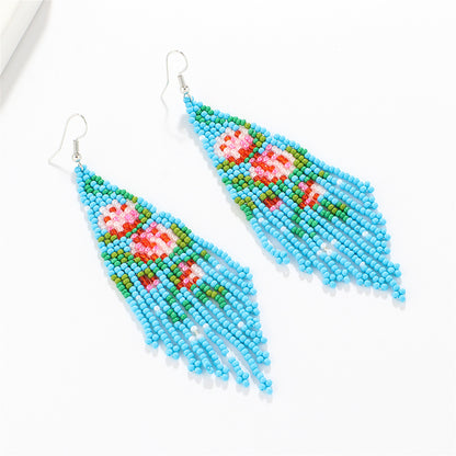 Blue Howlite and Silver-Plated Flower Tassel Drop Earrings, silver drop earrings for women, side view