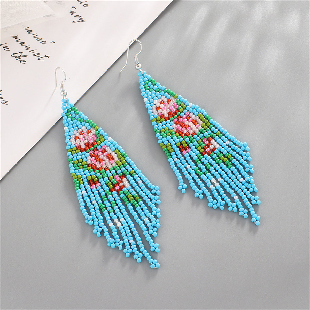 Blue Howlite and Silver-Plated Flower Tassel Drop Earrings, silver drop earrings for women, lifestyle look