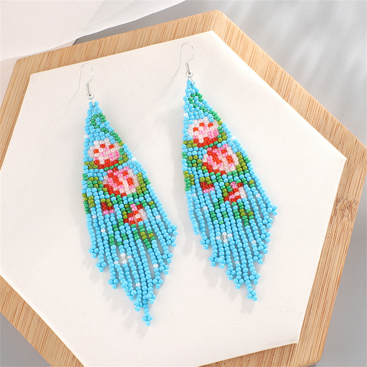 Blue Howlite and Silver-Plated Flower Tassel Drop Earrings, silver drop earrings for women, detail close-up