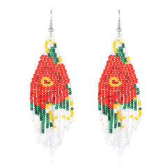 White & Red Howlite Flower Tassel Drop Earrings