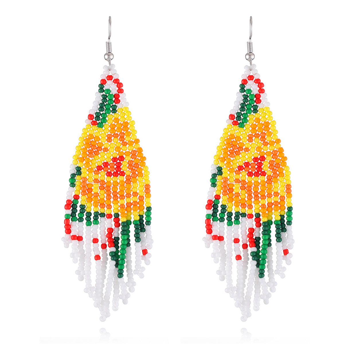 Yellow Howlite and Silver-Plated Beaded Drop Earrings, silver drop earrings for women, botanical inspired, front view