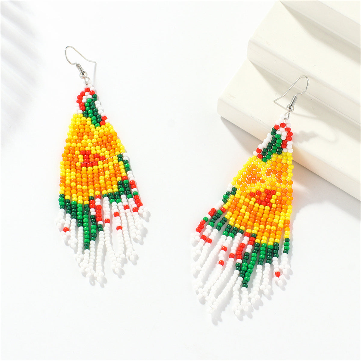 Yellow Howlite and Silver-Plated Beaded Drop Earrings, silver drop earrings for women, botanical inspired, side view