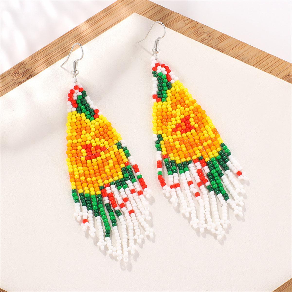 Yellow Howlite and Silver-Plated Beaded Drop Earrings, silver drop earrings for women, botanical inspired, detail close-up