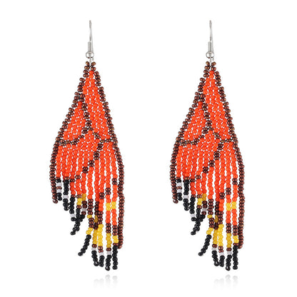 Orange and Black Howlite Butterfly Tassel Drop Earrings, drop earrings for women, vintage-inspired design, front view