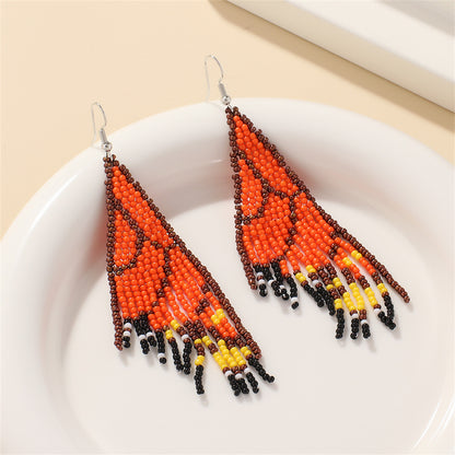 Orange and Black Howlite Butterfly Tassel Drop Earrings, drop earrings for women, vintage-inspired design, detail close-up