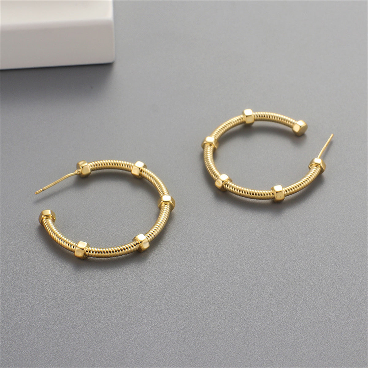 18K Gold-Plated Screw Hoop Earrings, botanical inspired, lifestyle look
