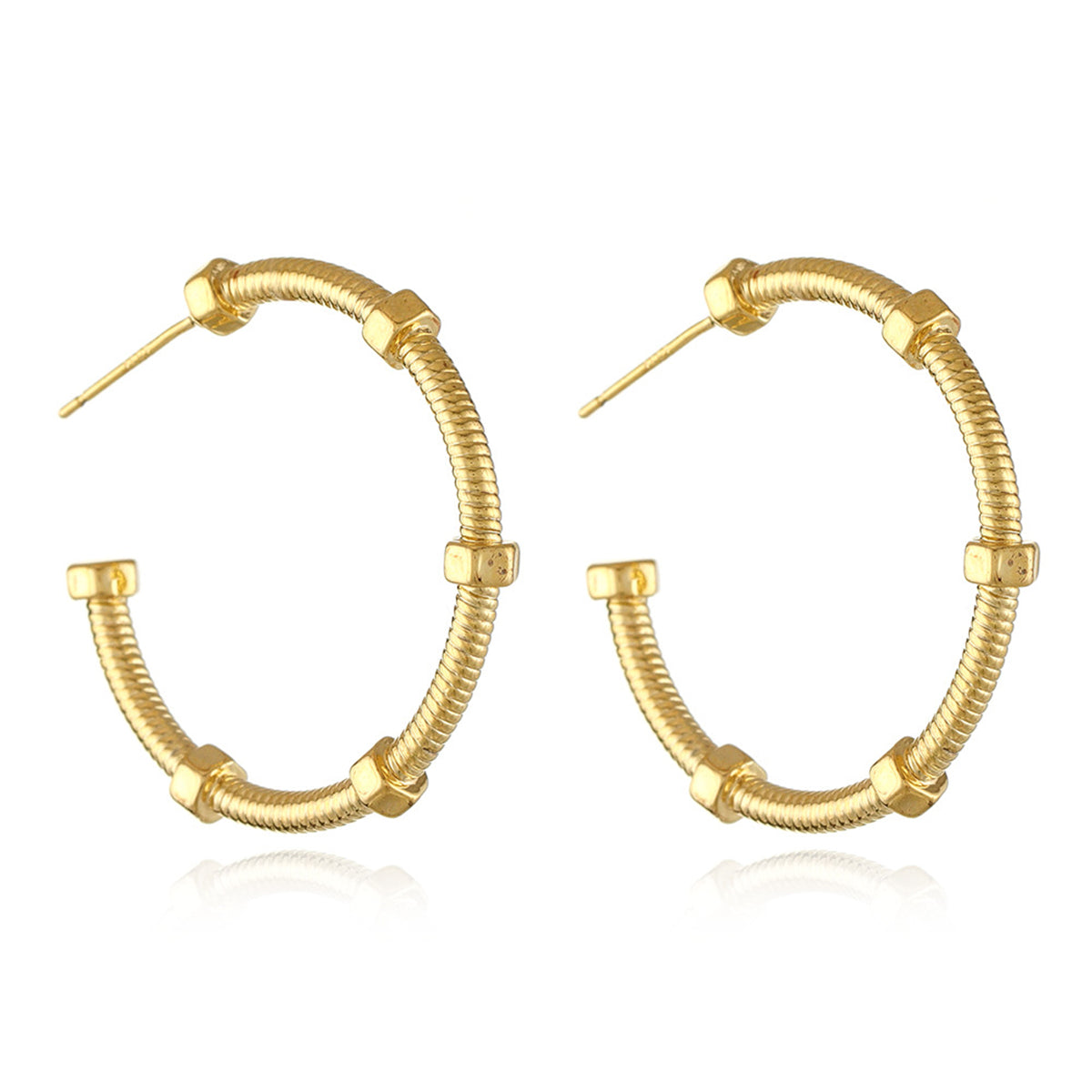 18K Gold-Plated Screw Hoop Earrings, botanical inspired, side view