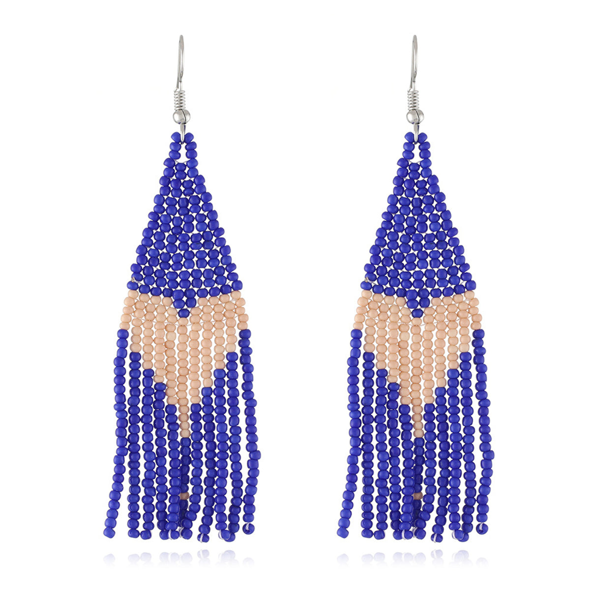 Blue Howlite and Silver-Plated Heart Tassel Drop Earrings, silver drop earrings for women, botanical inspired, front view