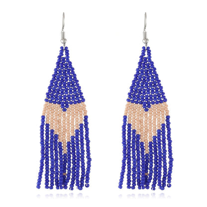 Blue Howlite and Silver-Plated Heart Tassel Drop Earrings, silver drop earrings for women, botanical inspired, front view