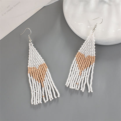 White Howlite and Silver-Plated Heart Tassel Drop Earrings, silver drop earrings for women, side view