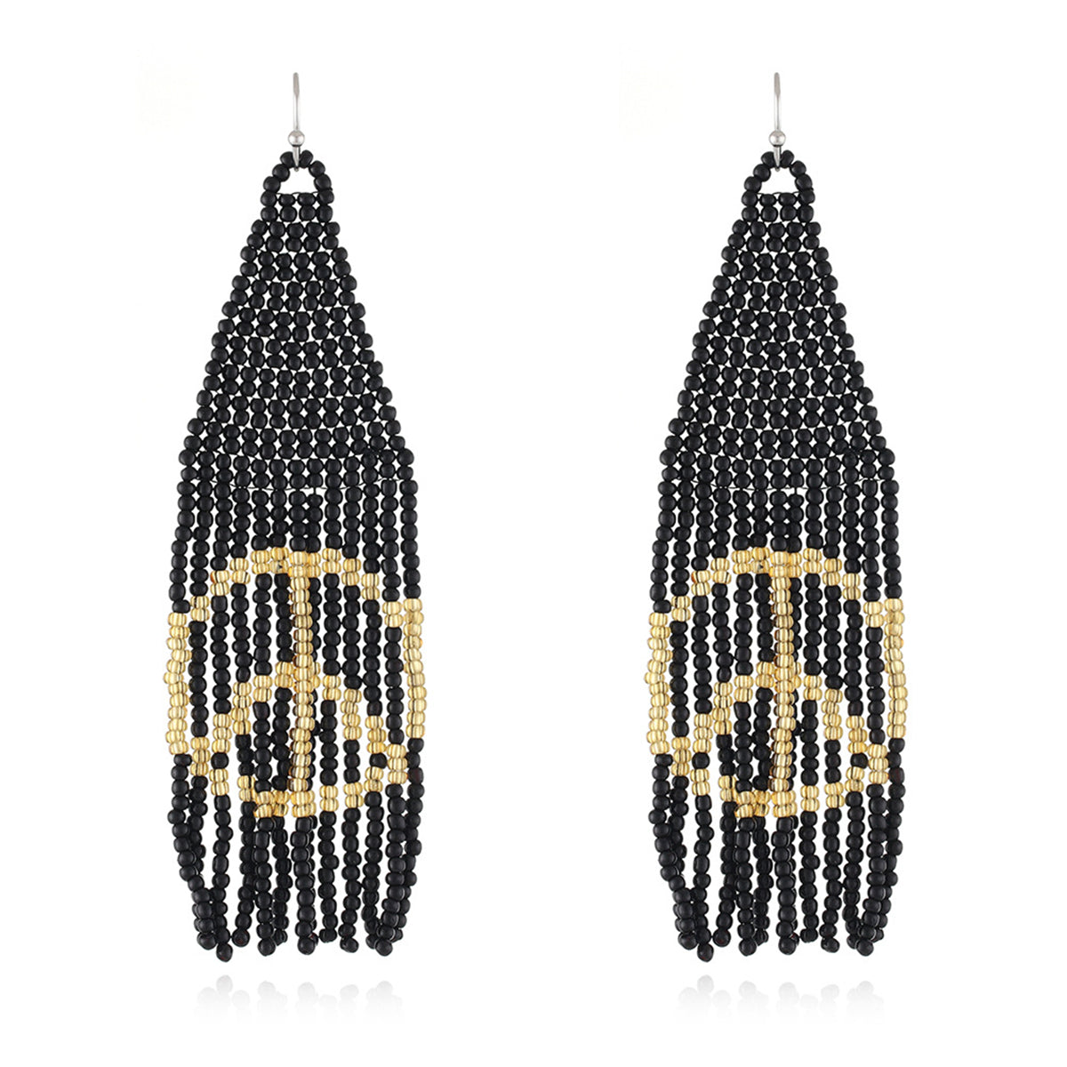 Black and Champagne Peace Sign Beaded Drop Earrings, drop earrings for women, everyday style, front view