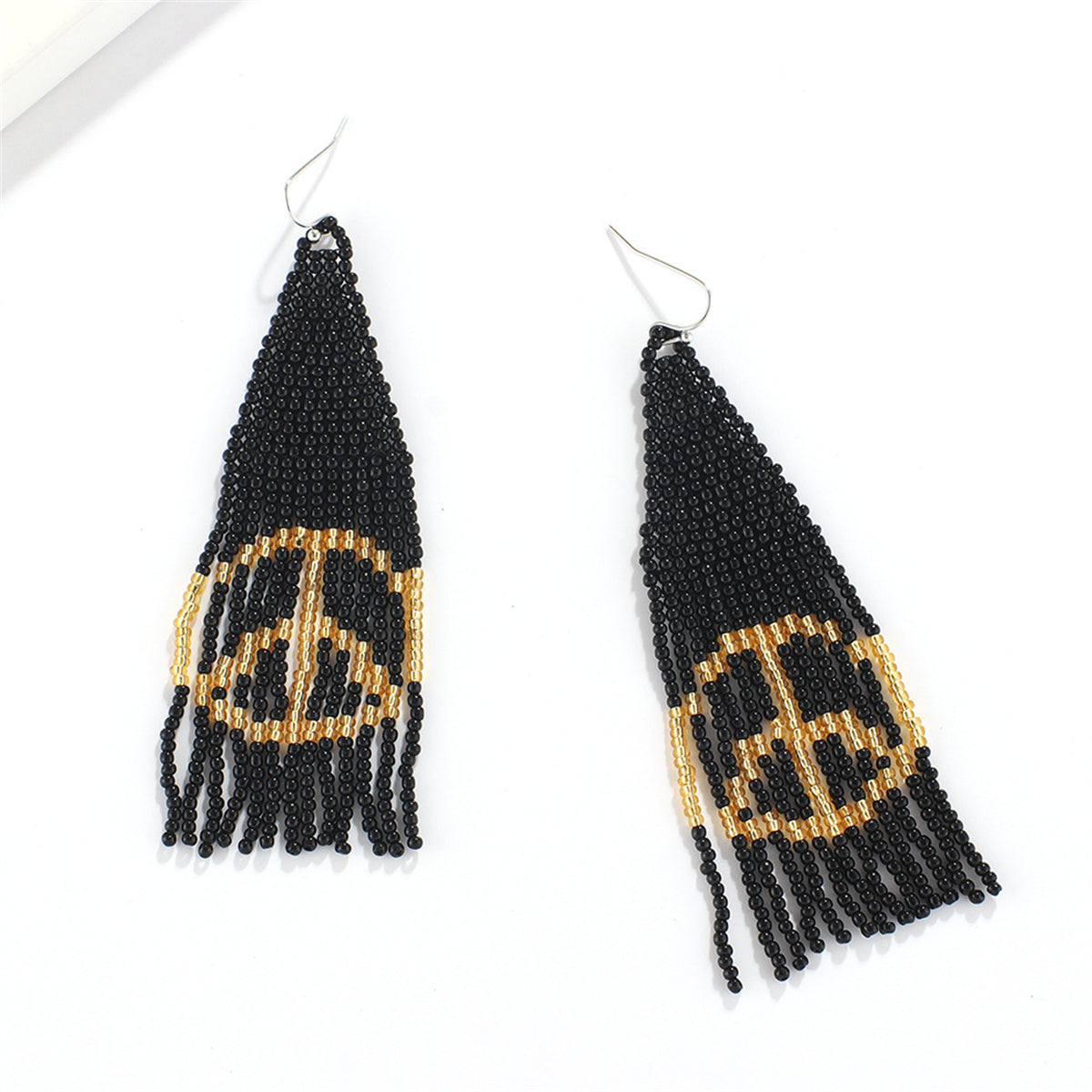 Black and Champagne Peace Sign Beaded Drop Earrings, drop earrings for women, everyday style, side view