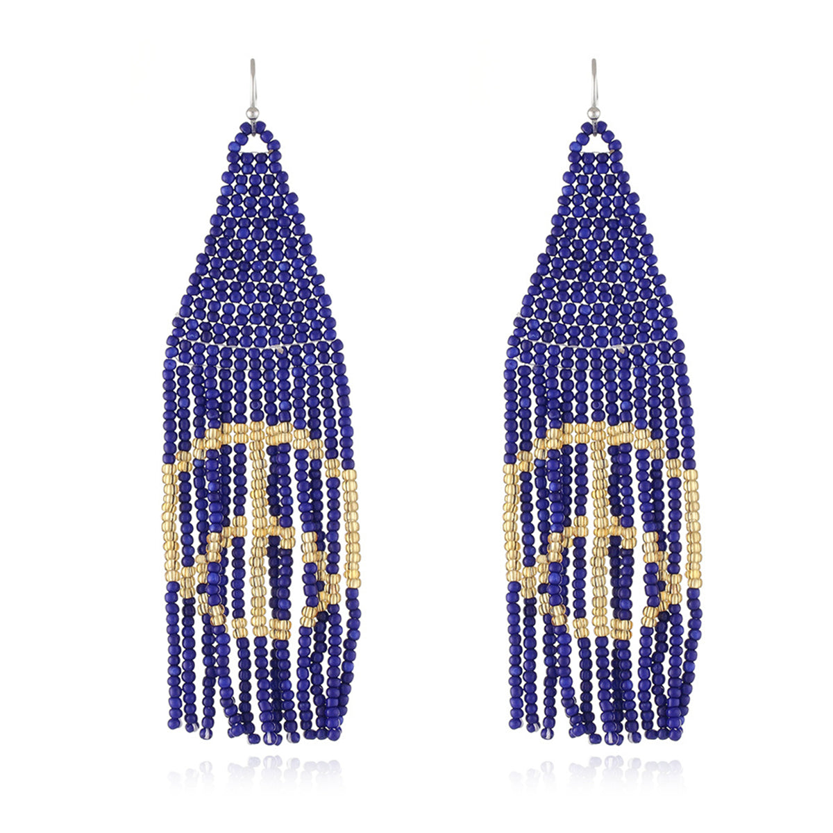 Blue and White Howlite Peace Sign Tassel Drop Earrings, drop earrings for women, vintage-inspired design, front view