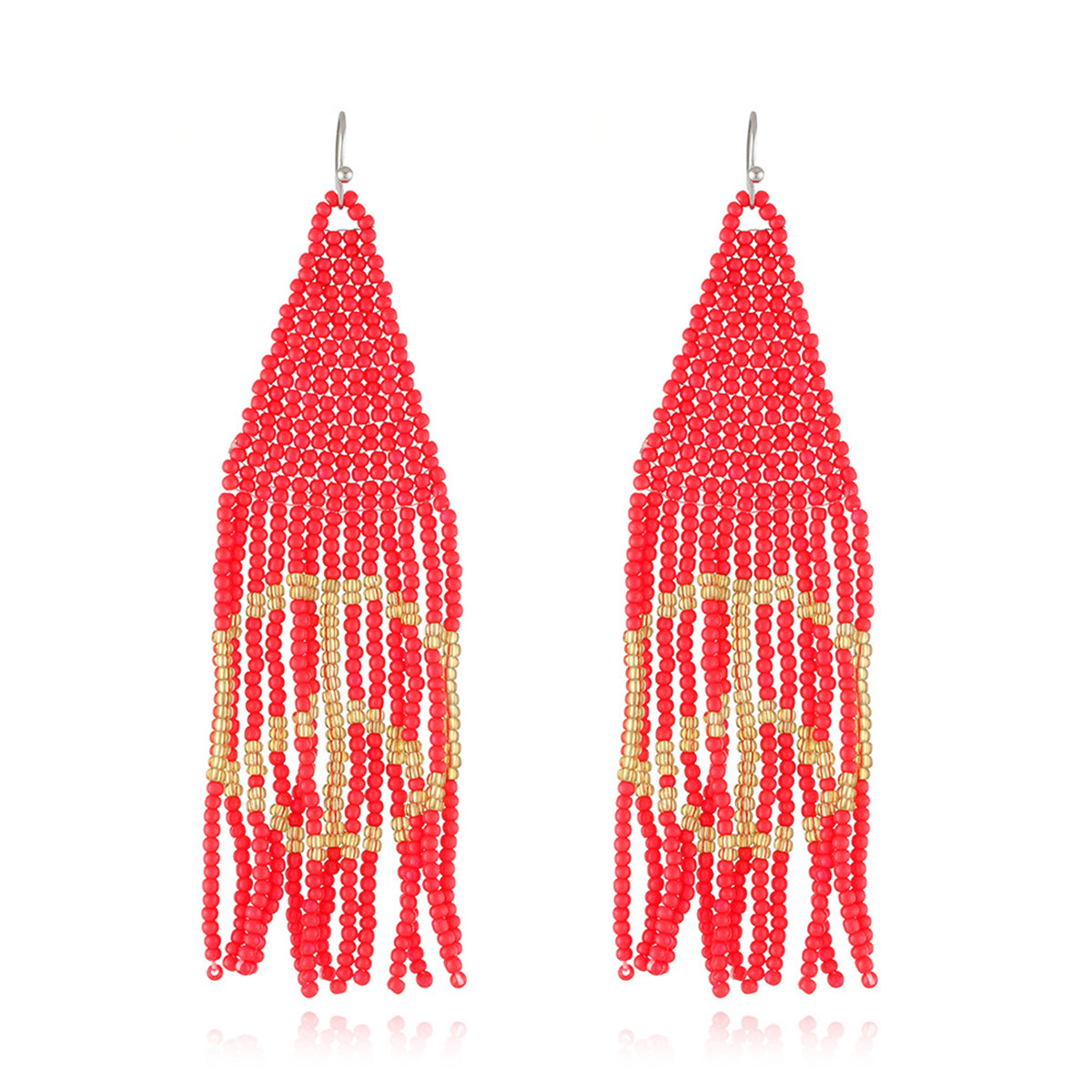 Red and White Howlite Peace Sign Tassel Drop Earrings, drop earrings for women, botanical inspired, front view