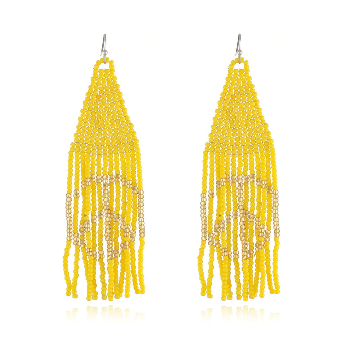 Yellow and Champagne Peace Sign Beaded Drop Earrings, drop earrings for women, vintage-inspired design, front view