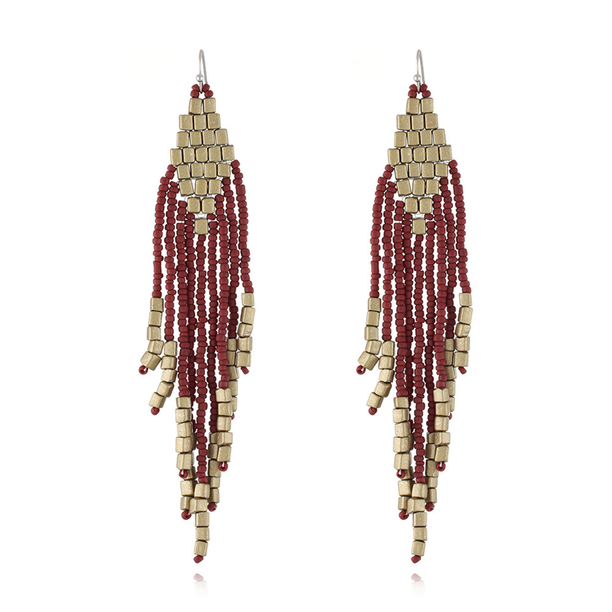 Coffee Tassel Beaded Drop Earrings, drop earrings for women, vintage-inspired design, front view