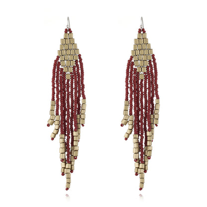 Coffee Tassel Beaded Drop Earrings, drop earrings for women, vintage-inspired design, front view
