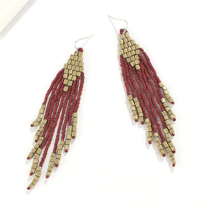 Coffee Tassel Beaded Drop Earrings, drop earrings for women, vintage-inspired design, side view