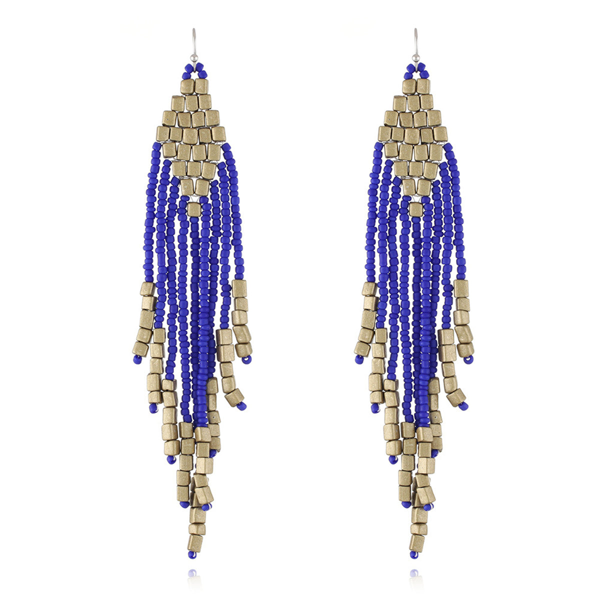 Dark Blue Howlite Tassel Drop Earrings, drop earrings for women, botanical inspired, front view
