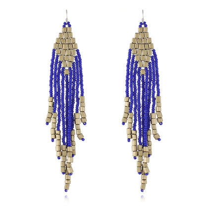 Dark Blue Howlite Tassel Drop Earrings, drop earrings for women, botanical inspired, front view