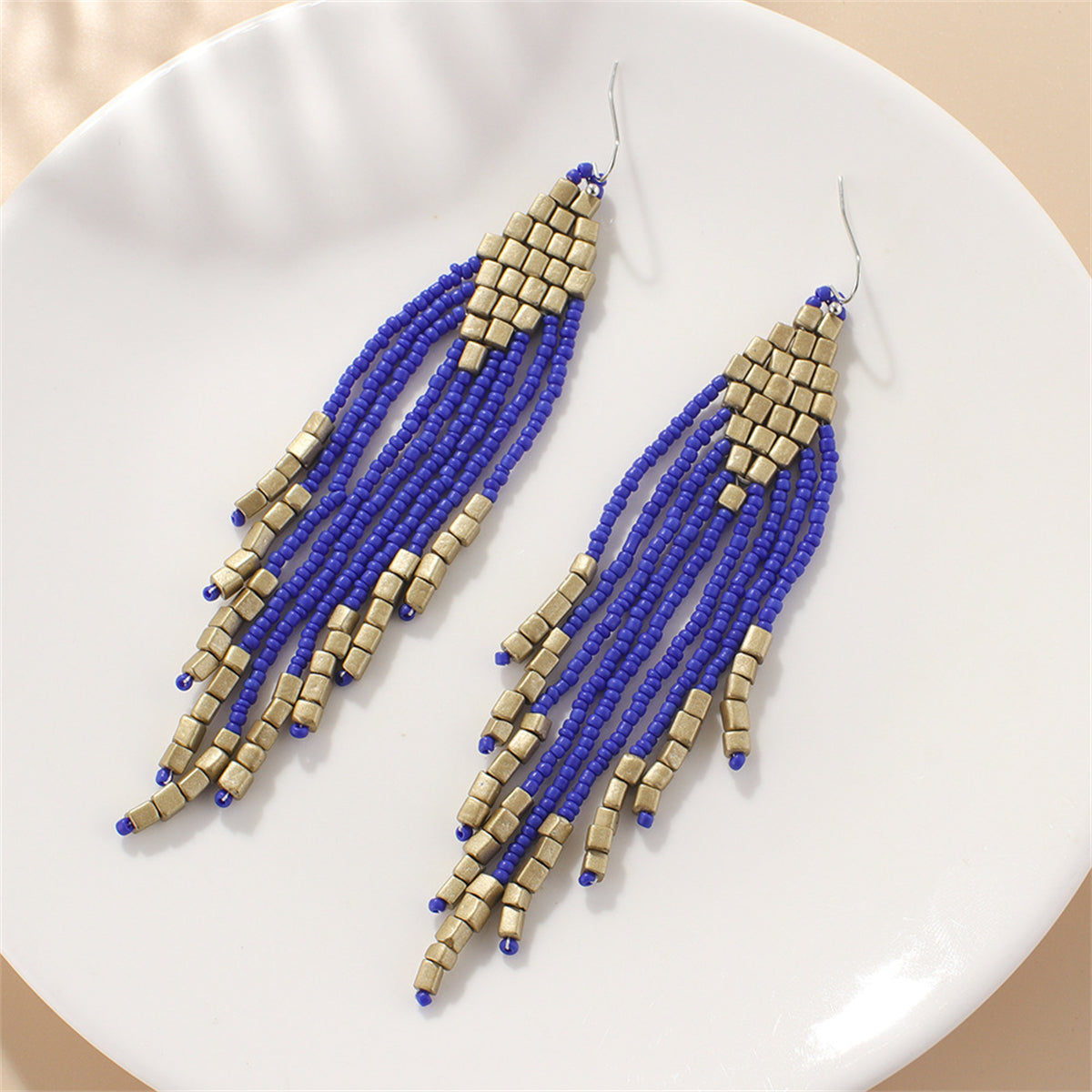 Dark Blue Howlite Tassel Drop Earrings, drop earrings for women, botanical inspired, side view