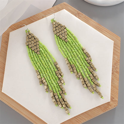 Green Tassel Beaded Drop Earrings, drop earrings for women, everyday style, side view