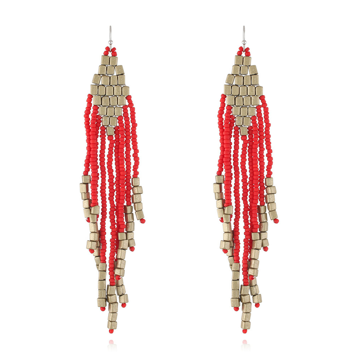 Red Howlite Tassel Drop Earrings, drop earrings for women, elegant gift for her, front view