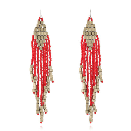Red Howlite Tassel Drop Earrings, drop earrings for women, elegant gift for her, front view