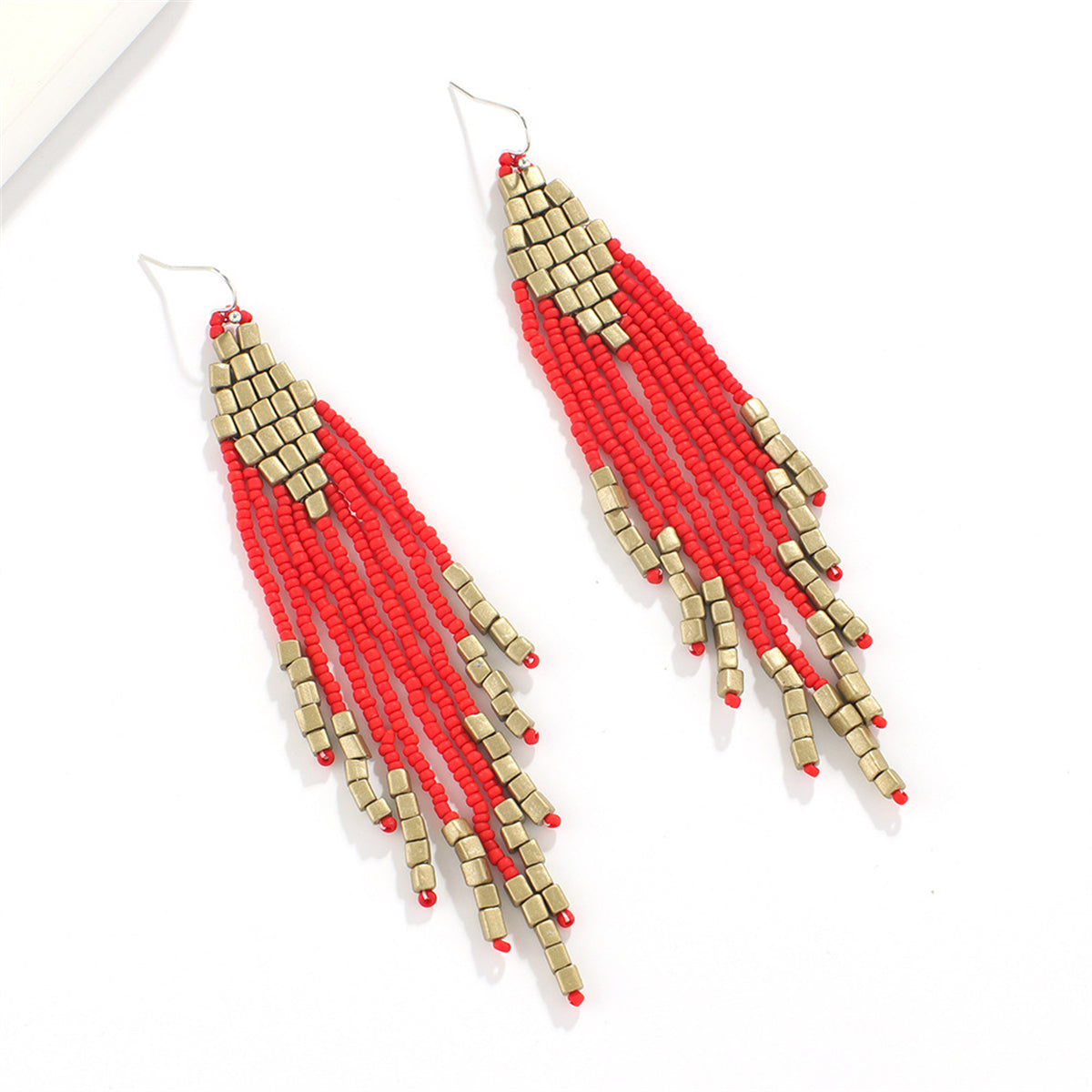 Red Howlite Tassel Drop Earrings, drop earrings for women, elegant gift for her, side view