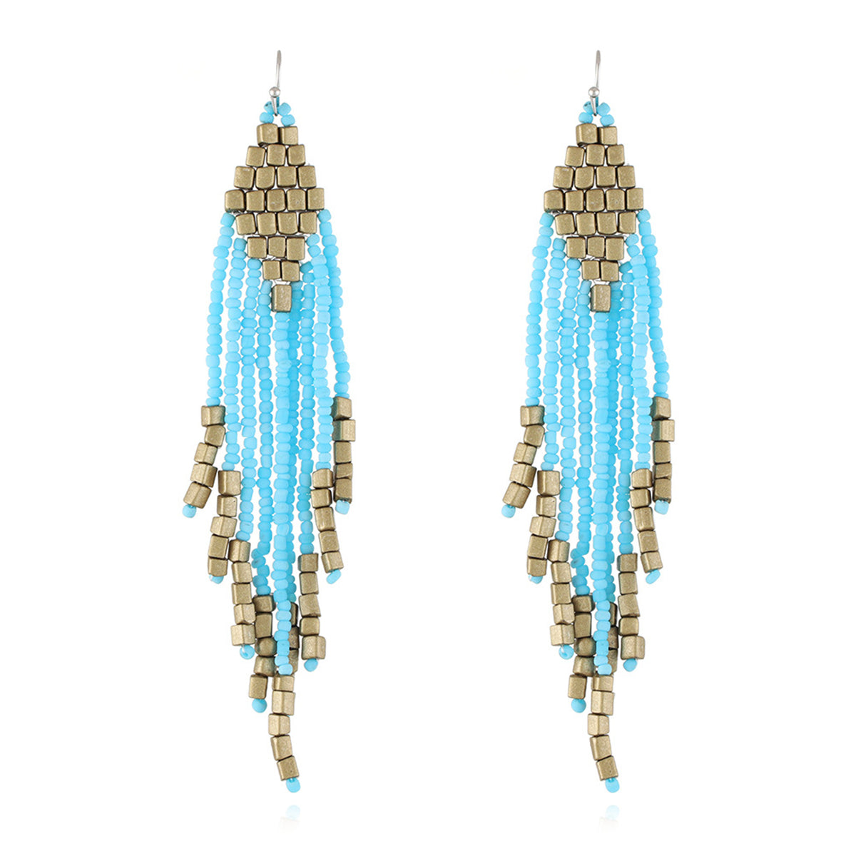 Sea Blue Tassel Beaded Drop Earrings, drop earrings for women, everyday style, front view