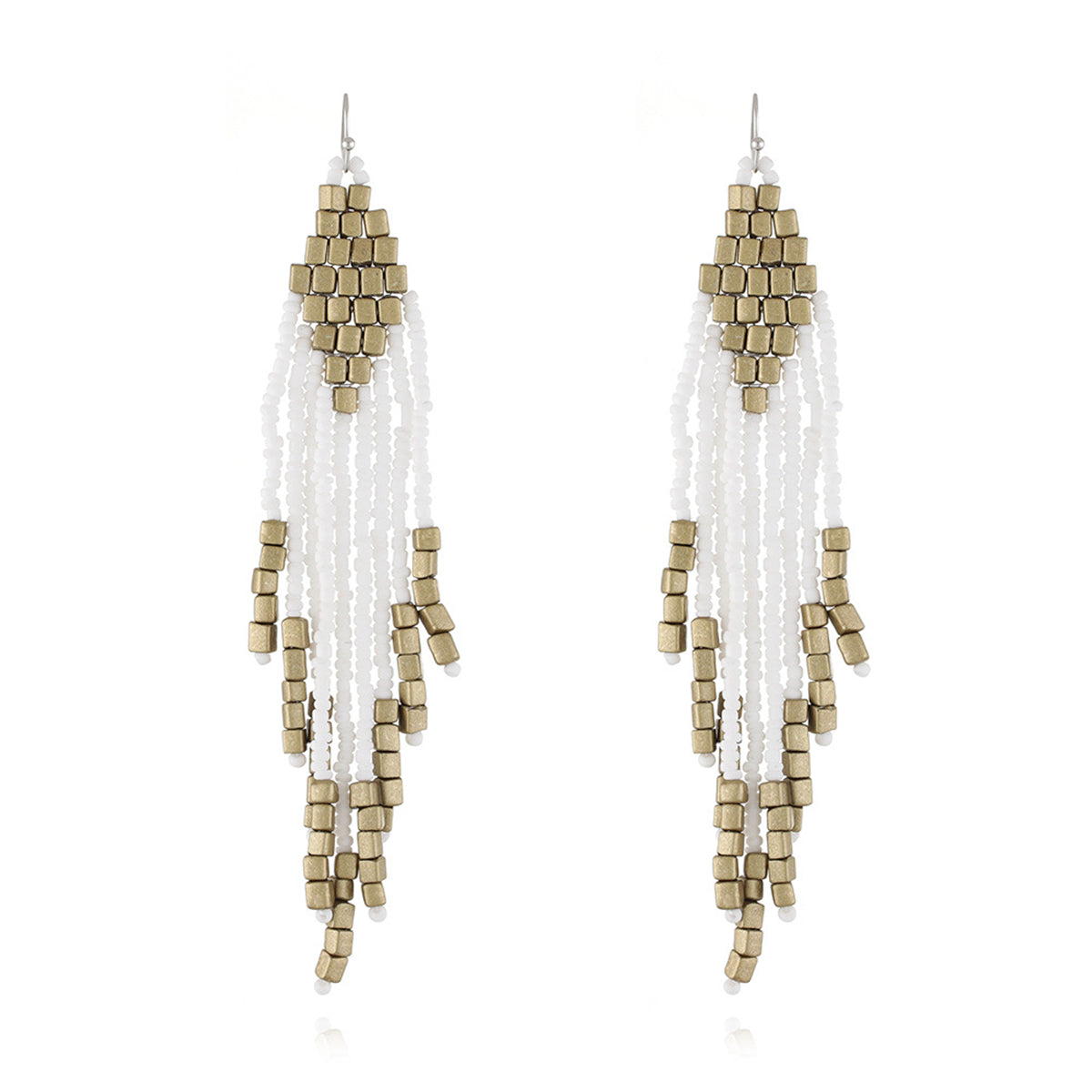 White Howlite Tassel Drop Earrings, drop earrings for women, everyday style, front view