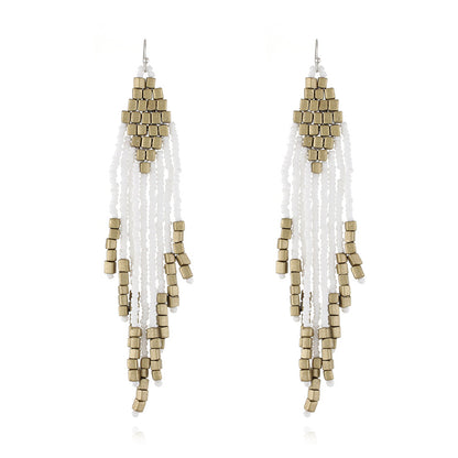 White Howlite Tassel Drop Earrings, drop earrings for women, everyday style, front view