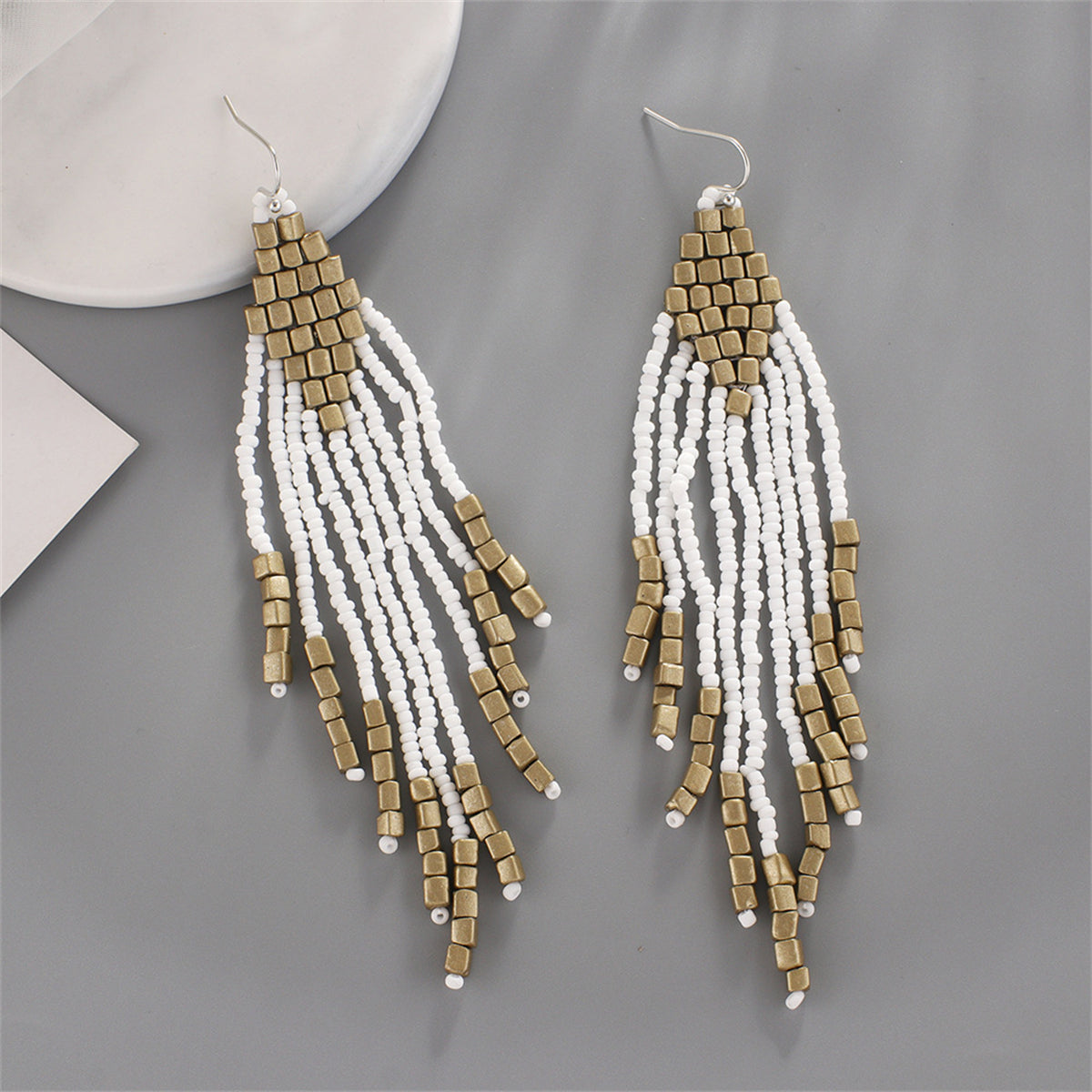 White Howlite Tassel Drop Earrings, drop earrings for women, everyday style, side view