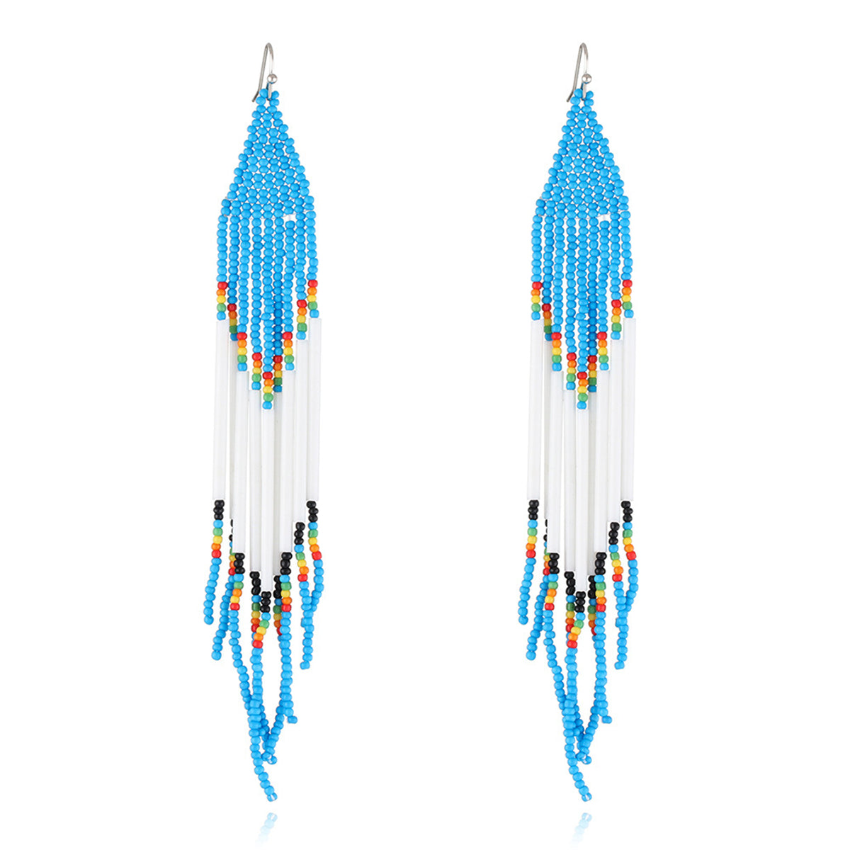 Blue and White Howlite Geometric Tassel Drop Earrings, drop earrings for women, botanical inspired, front view