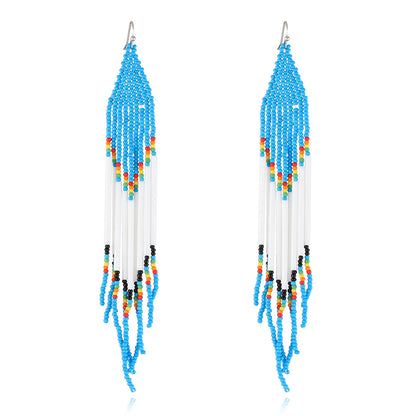 Blue and White Howlite Geometric Tassel Drop Earrings, drop earrings for women, botanical inspired, front view