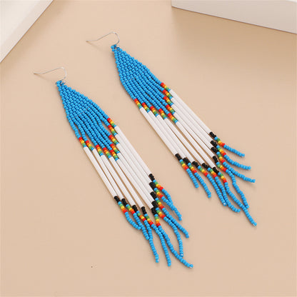 Blue and White Howlite Geometric Tassel Drop Earrings, drop earrings for women, botanical inspired, side view