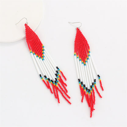 Red and White Howlite Geometric Tassel Drop Earrings, drop earrings for women, elegant gift for her, side view