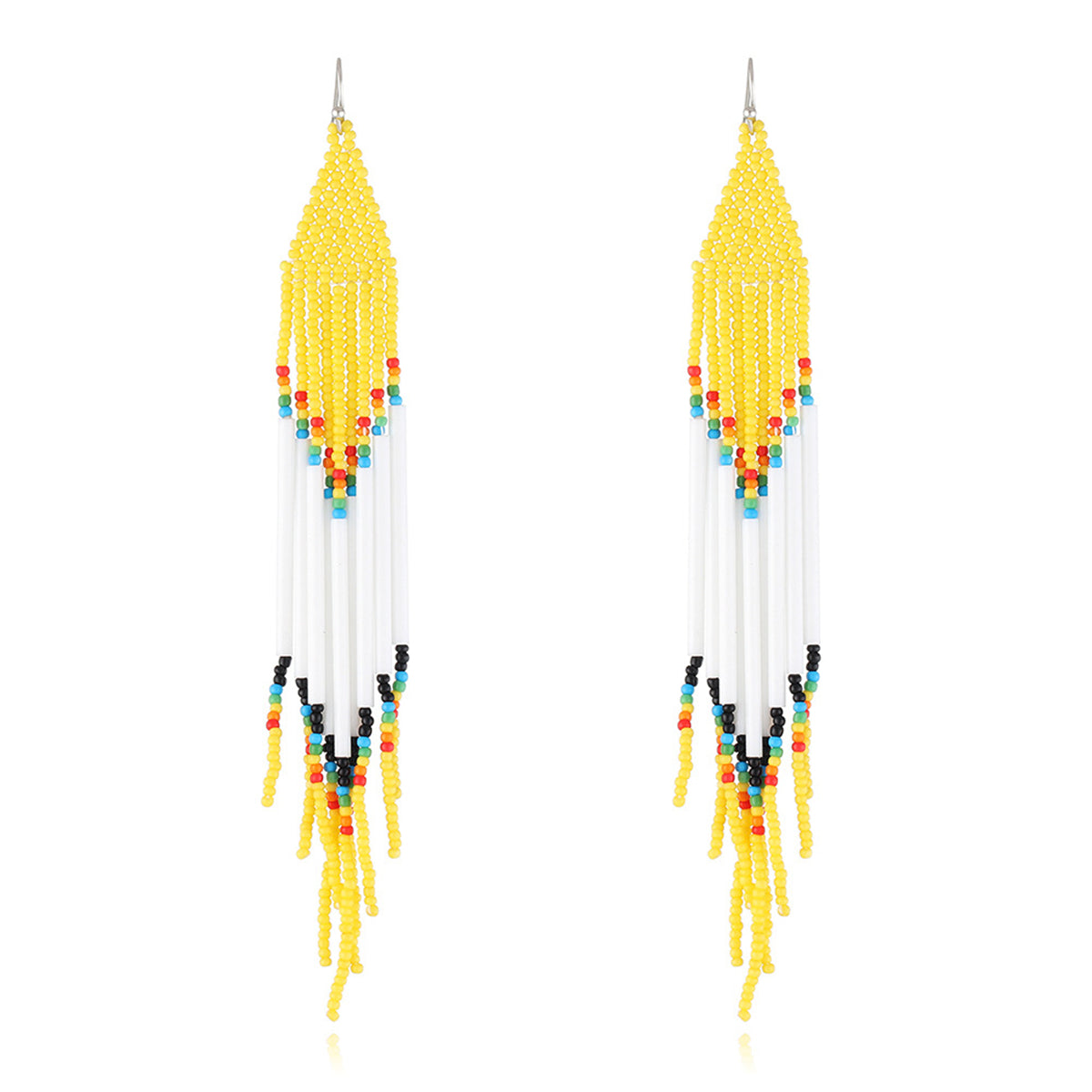 Yellow and White Howlite Geometric Tassel Drop Earrings, drop earrings for women, everyday style, front view