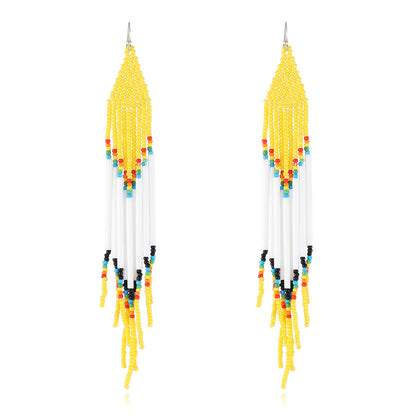 Yellow and White Howlite Geometric Tassel Drop Earrings, drop earrings for women, everyday style, front view