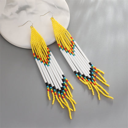 Yellow and White Howlite Geometric Tassel Drop Earrings, drop earrings for women, everyday style, side view