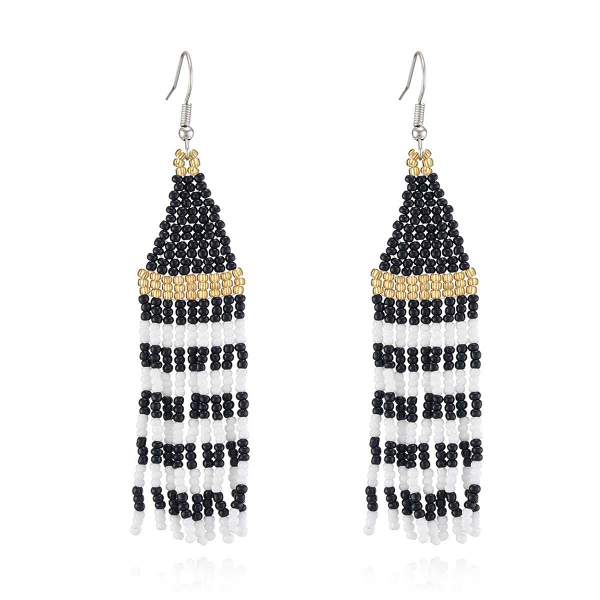Black Howlite Stripe Tassel Drop Earrings, drop earrings for women, dainty minimalist design, front view