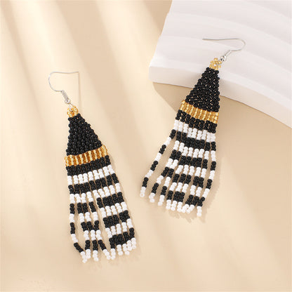 Black Howlite Stripe Tassel Drop Earrings, drop earrings for women, dainty minimalist design, side view