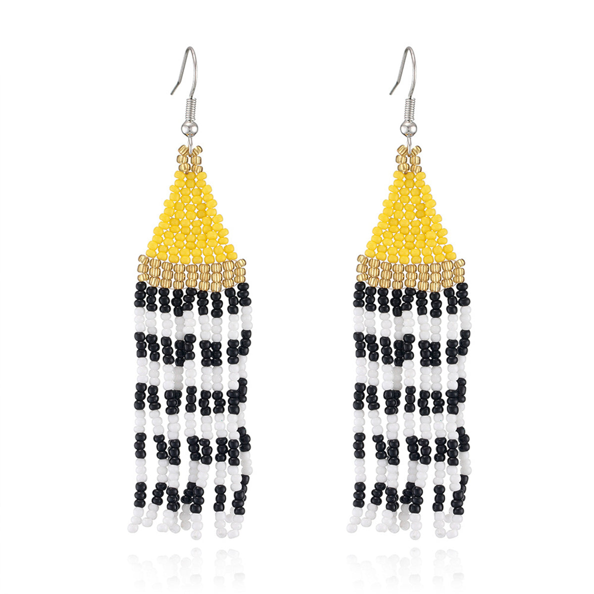 Yellow and Black Howlite Stripe Tassel Drop Earrings, drop earrings for women, everyday style, front view