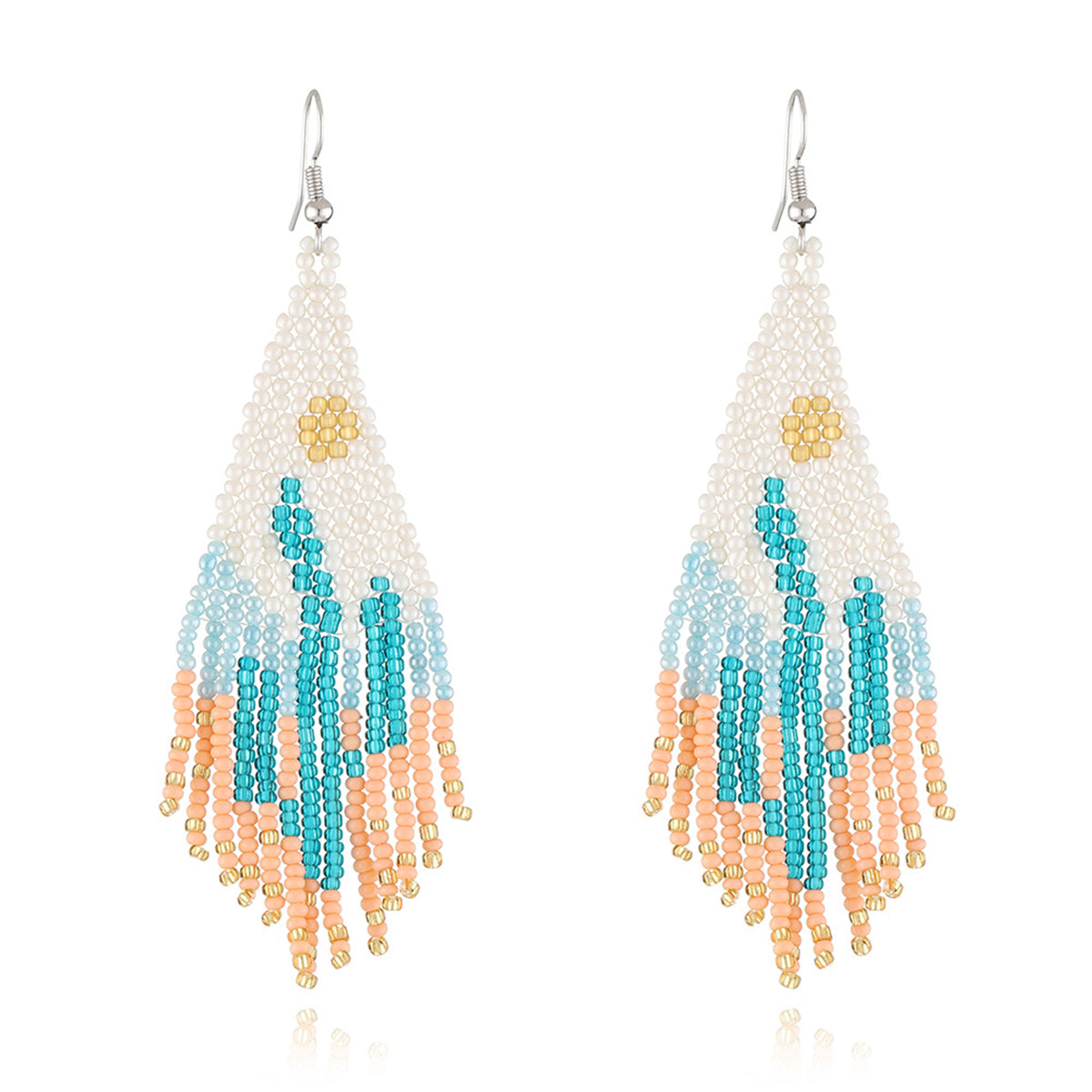 Blue and Orange Howlite Cactus Tassel Drop Earrings, drop earrings for women, vintage-inspired design, front view