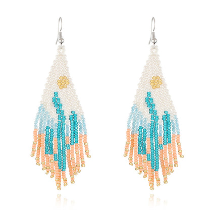Blue and Orange Howlite Cactus Tassel Drop Earrings, drop earrings for women, vintage-inspired design, front view